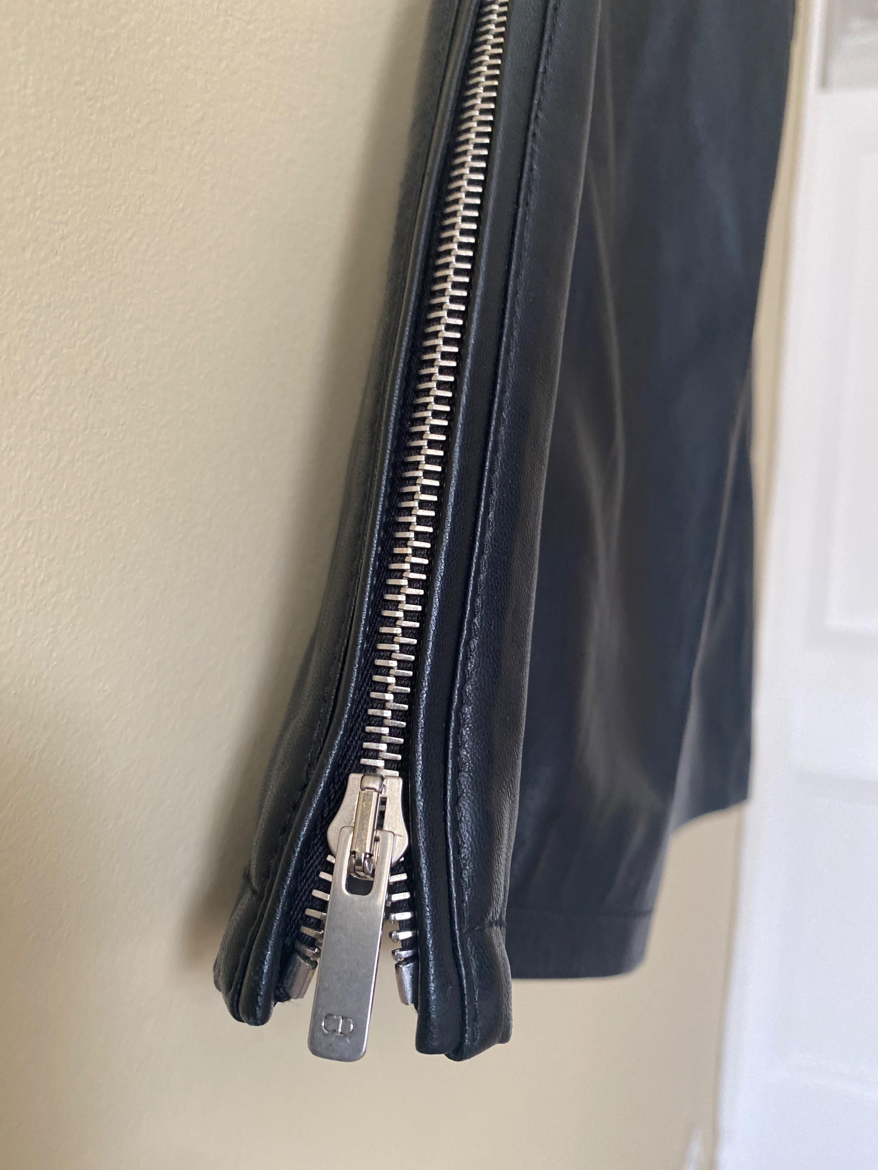Dior Black Leather Straight Leg Biker Trousers