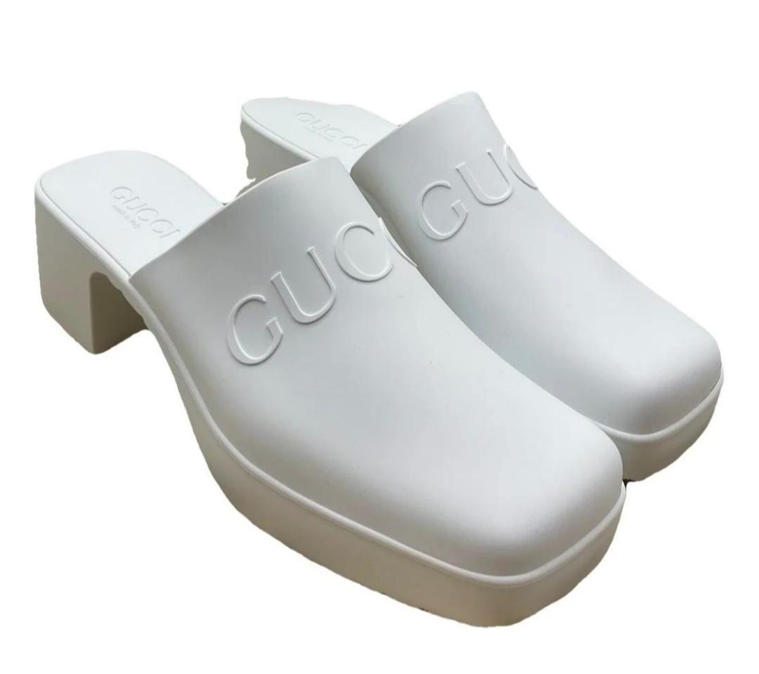 Gucci White Rubber Mules