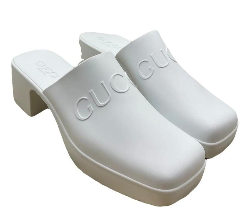 Gucci White Rubber Mules