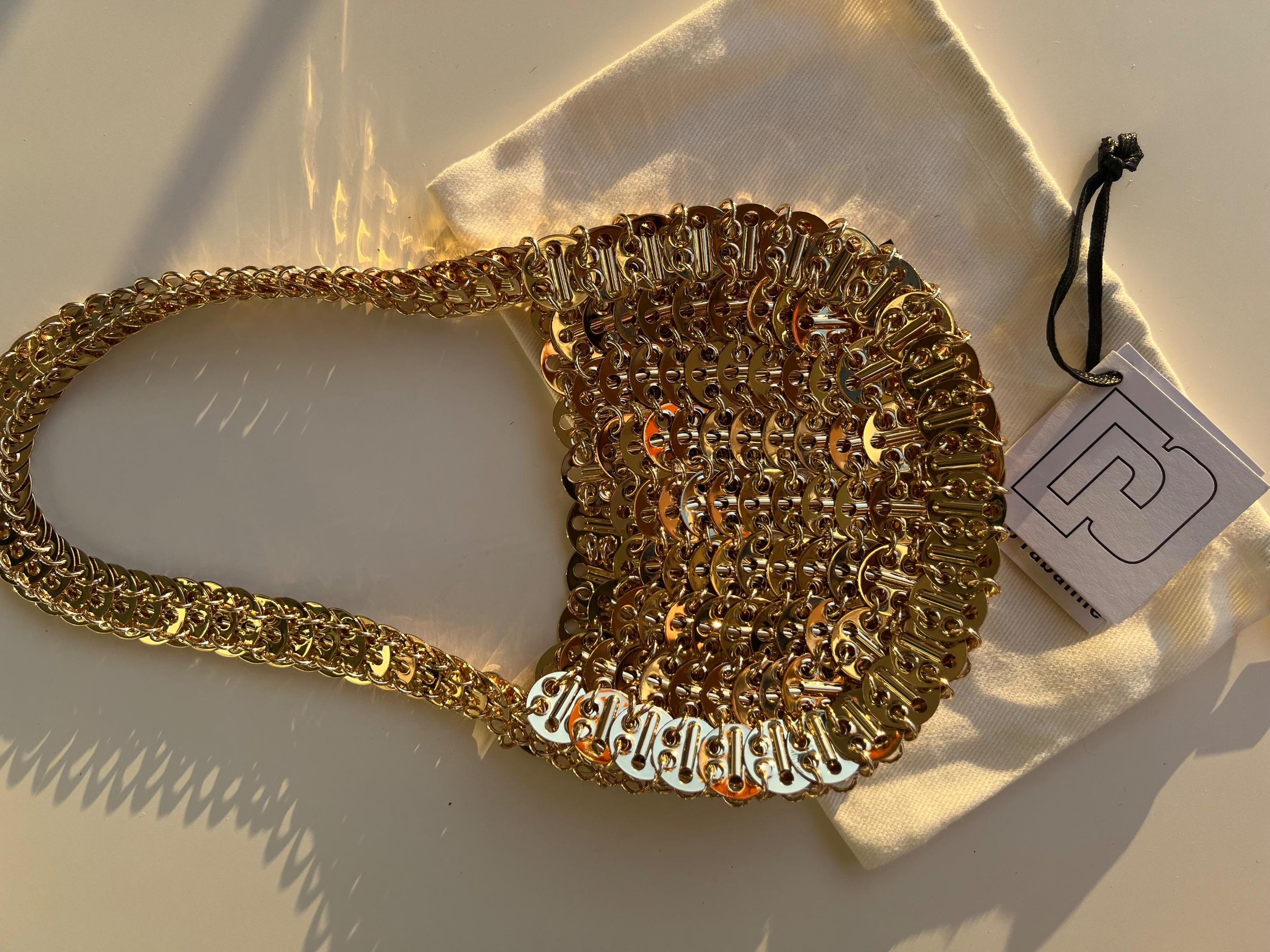 Paco Rabanne Gold Metal Chain Evening Bag