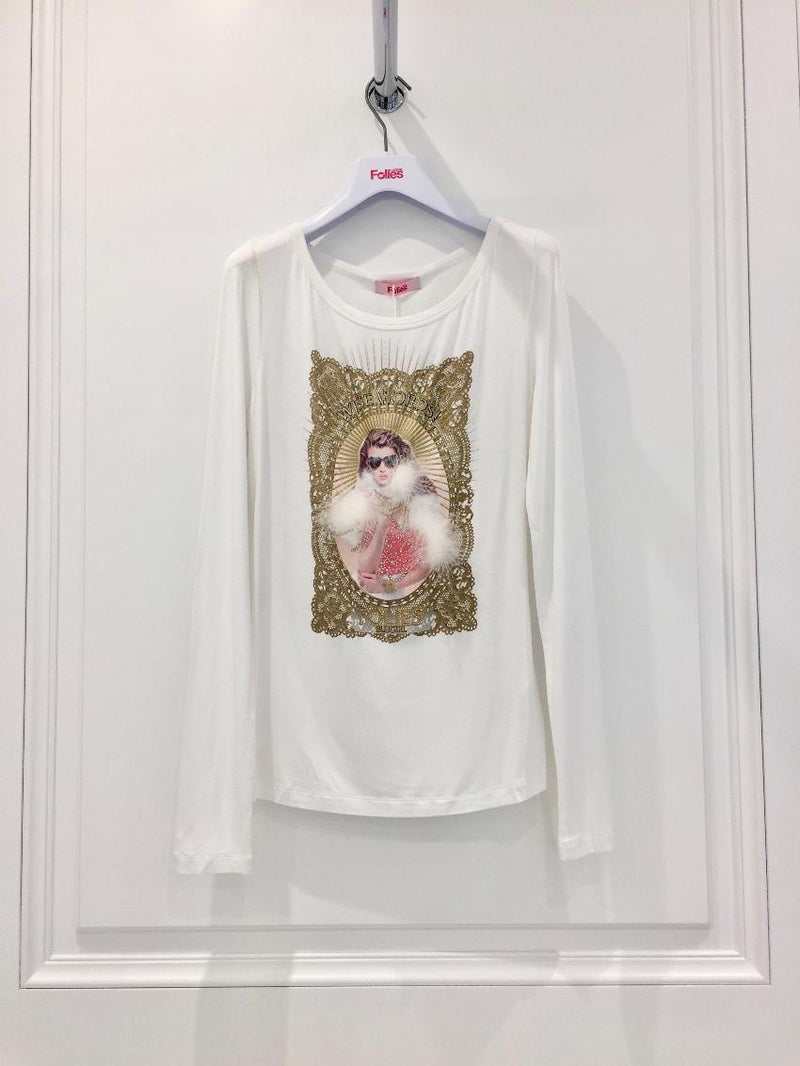 Blumarine Marabou Feather Winter White Top