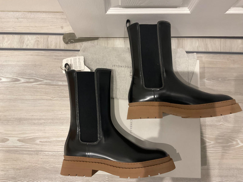 Brunello Cucinelli Black Leather Ankle Boots