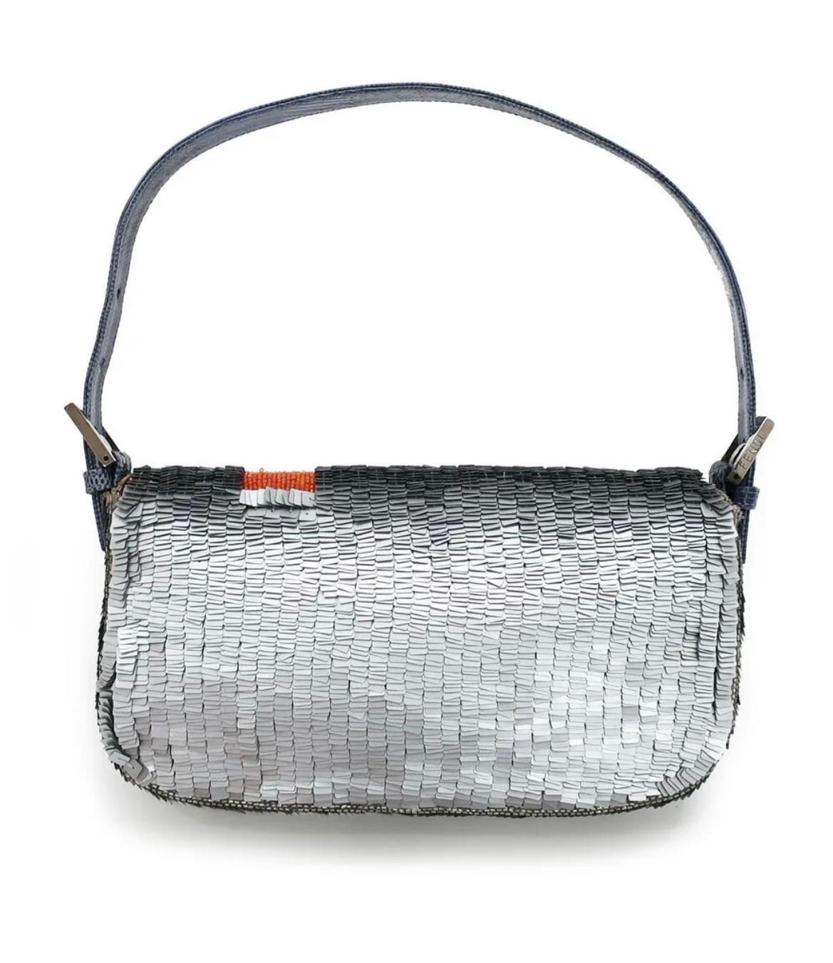 Silver Pleated Sequin Collectors Baguette