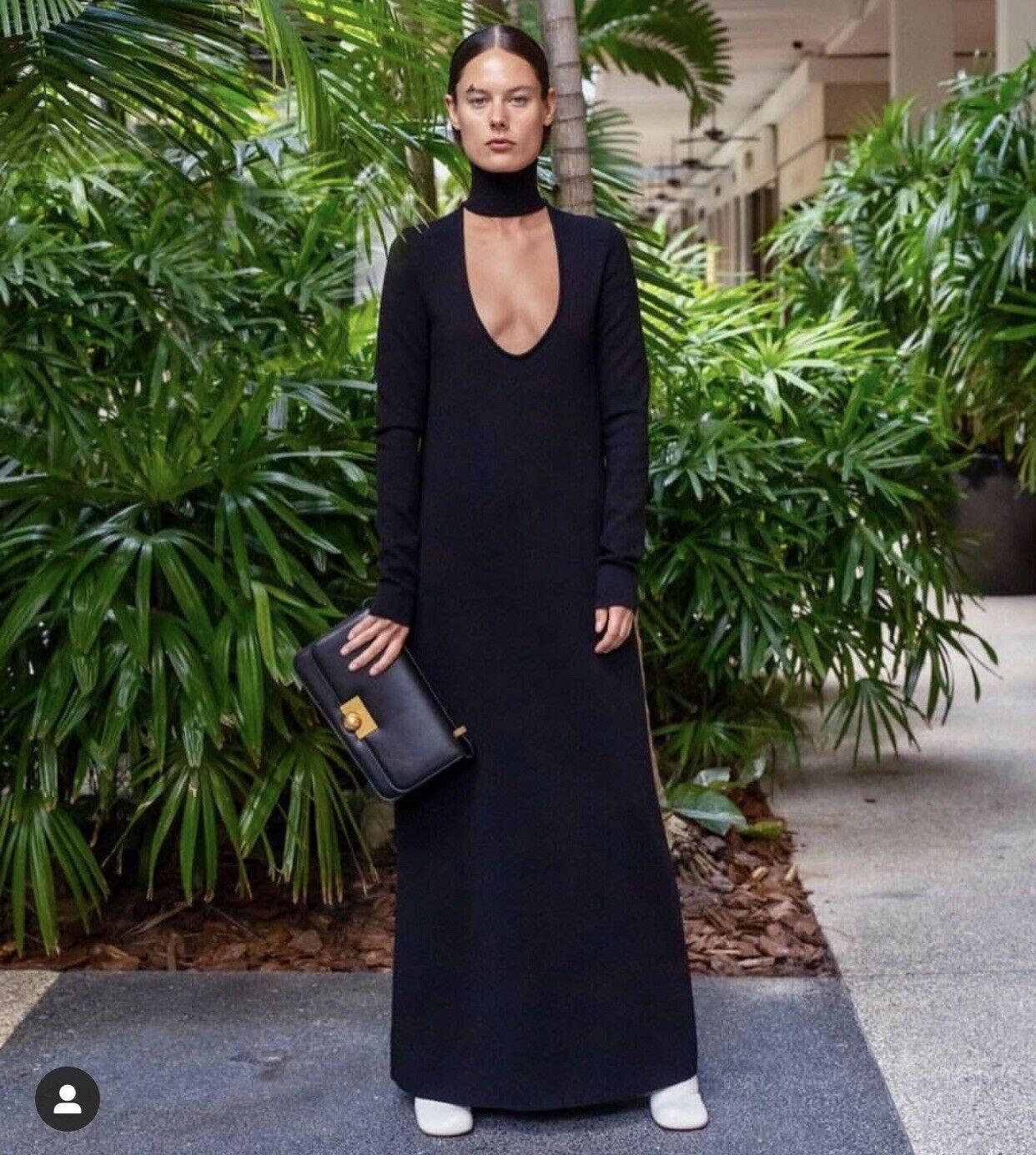 Black Wool Blend Choker Neck Maxi Dress