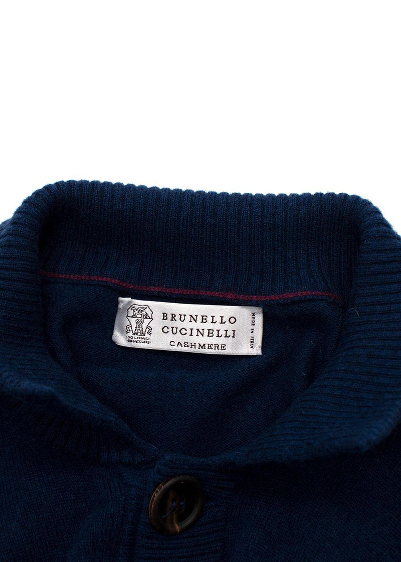Brunello Cucinelli Royal Blue High-Neck Cashmere Cardigan