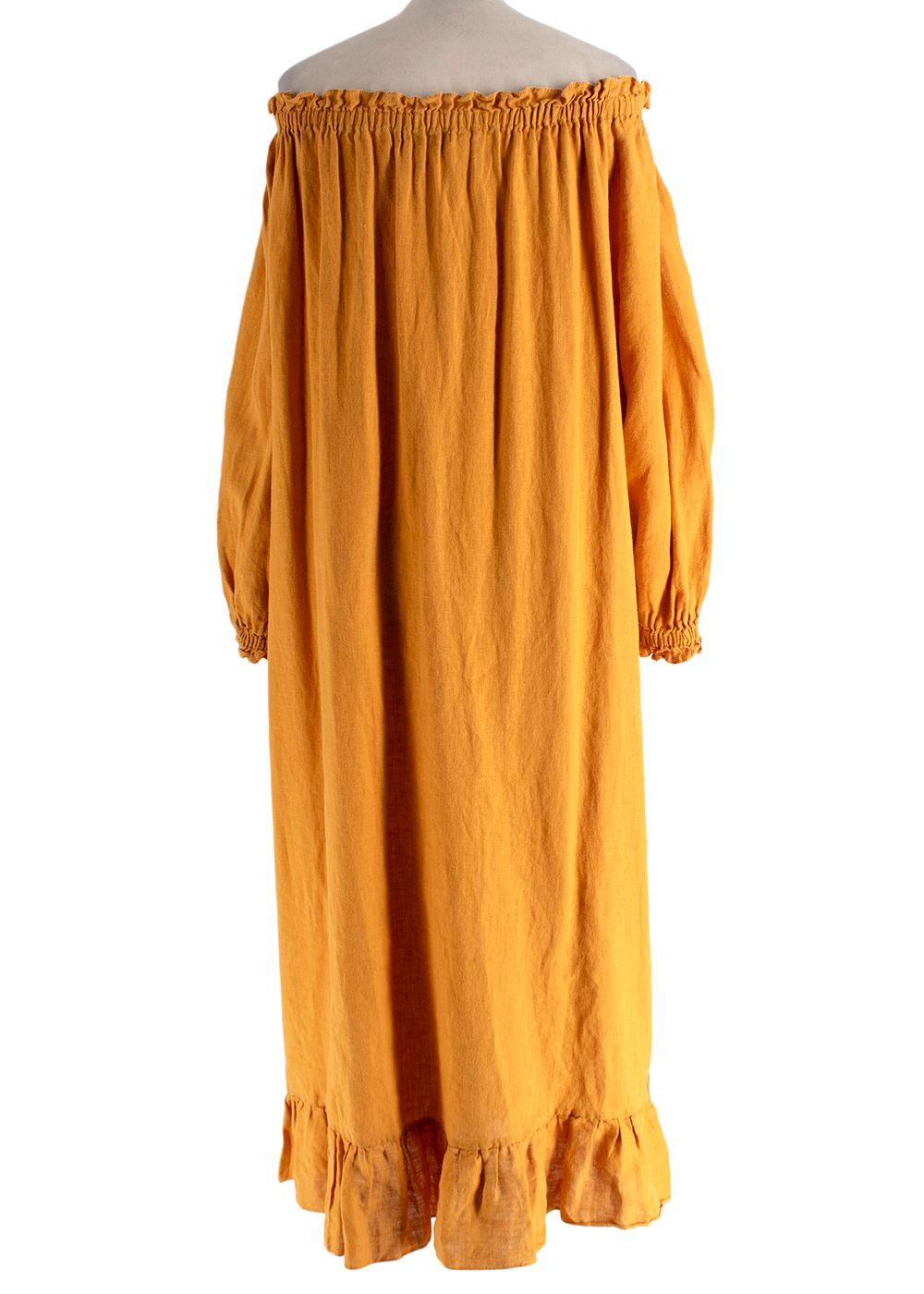 Sleeper Orange Romantica Bardot Linen Midi Dress