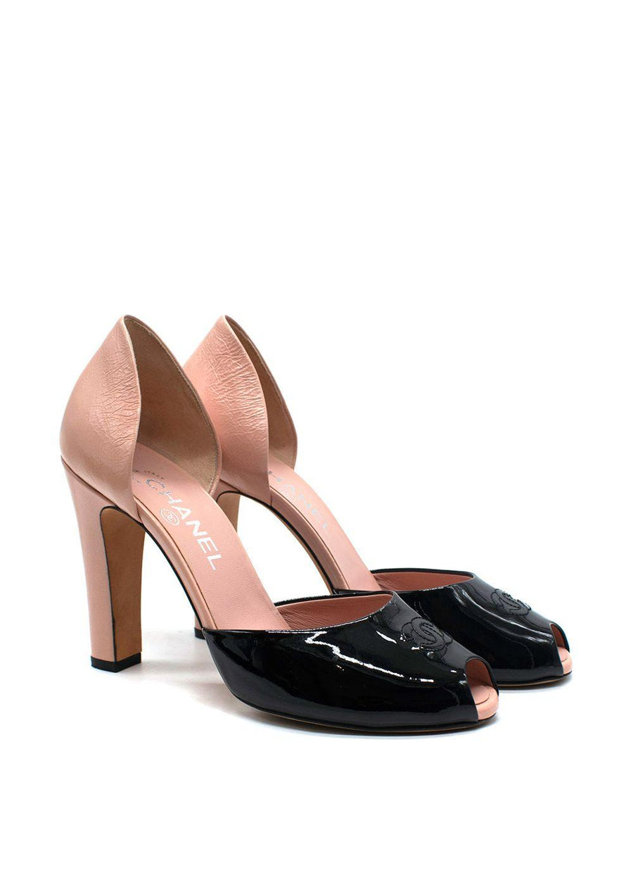 Chanel Bi-colour Peep Toe Patent Leather Heels