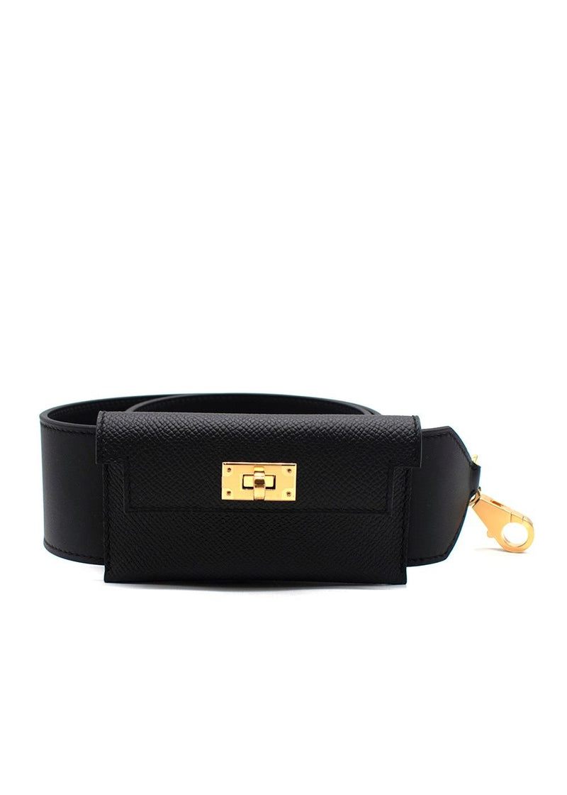 Hermes Black Kelly Pocket Bag Strap with Gold Hardware