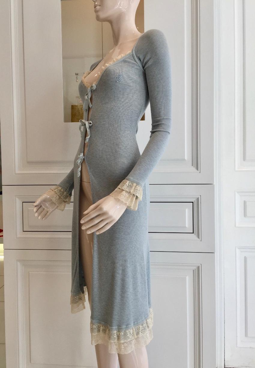 Blumarine Blue Velvet Bows & Cream Leavers Lace Soft Overcoat Cardigan