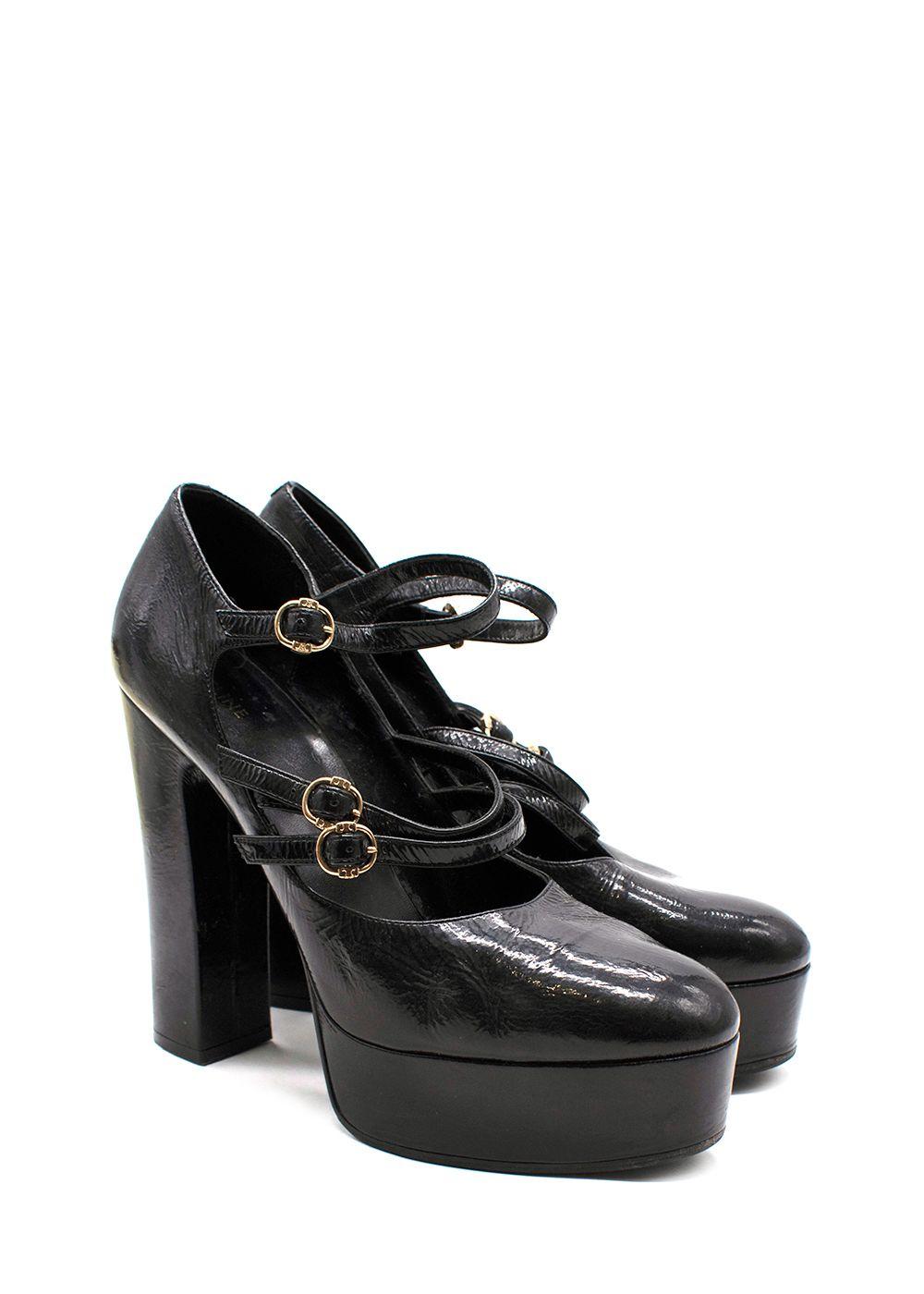 Celine Black Patent Platform Mary Jane Pumps