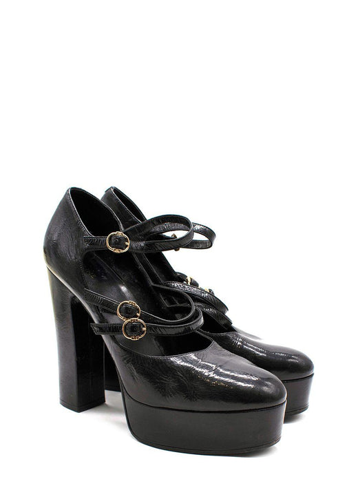 Celine Black Patent Platform Mary Jane Pumps