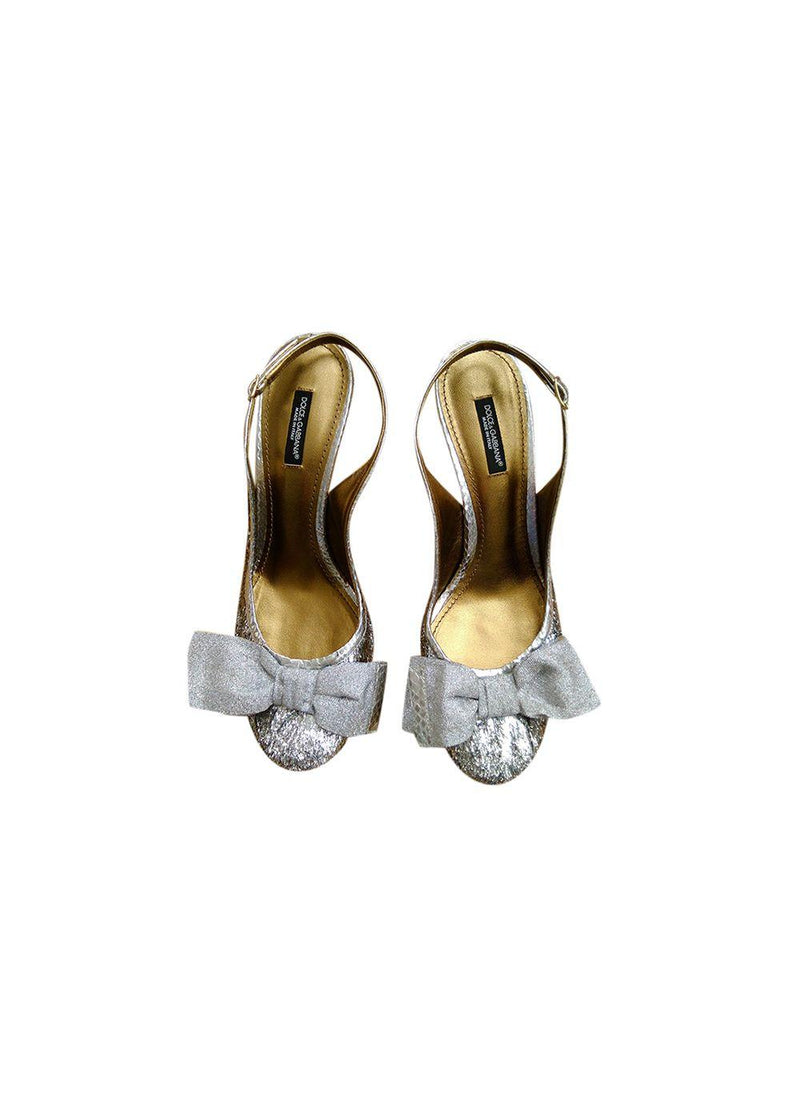Silver lurex slingback heeled pumps