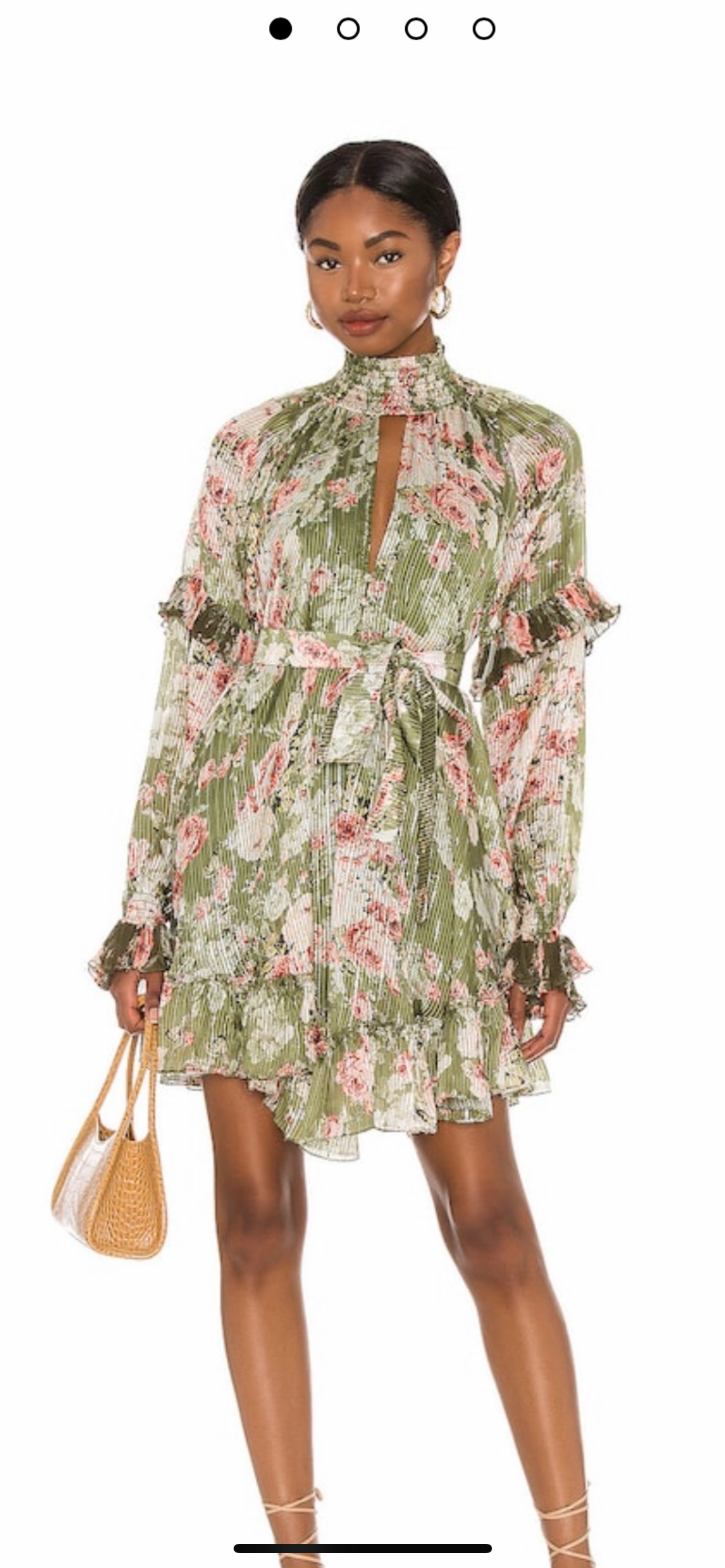 Green Plisse Floral Printed Dress