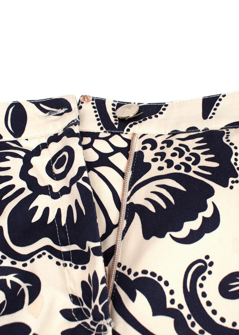 Johanna Ortiz Blue and Cream Floral Print Skirt