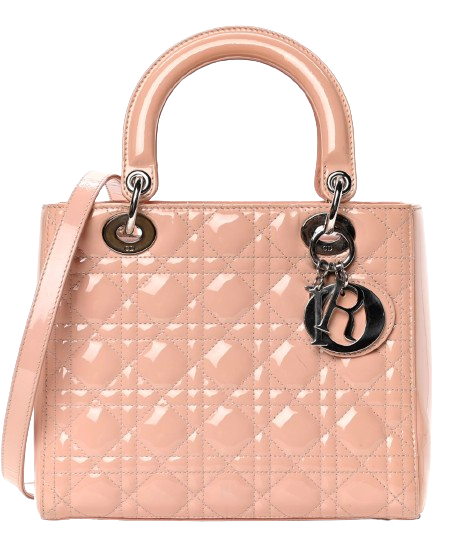 Dior Pink Patent Leather Medium Lady Dior with Silver Hardware