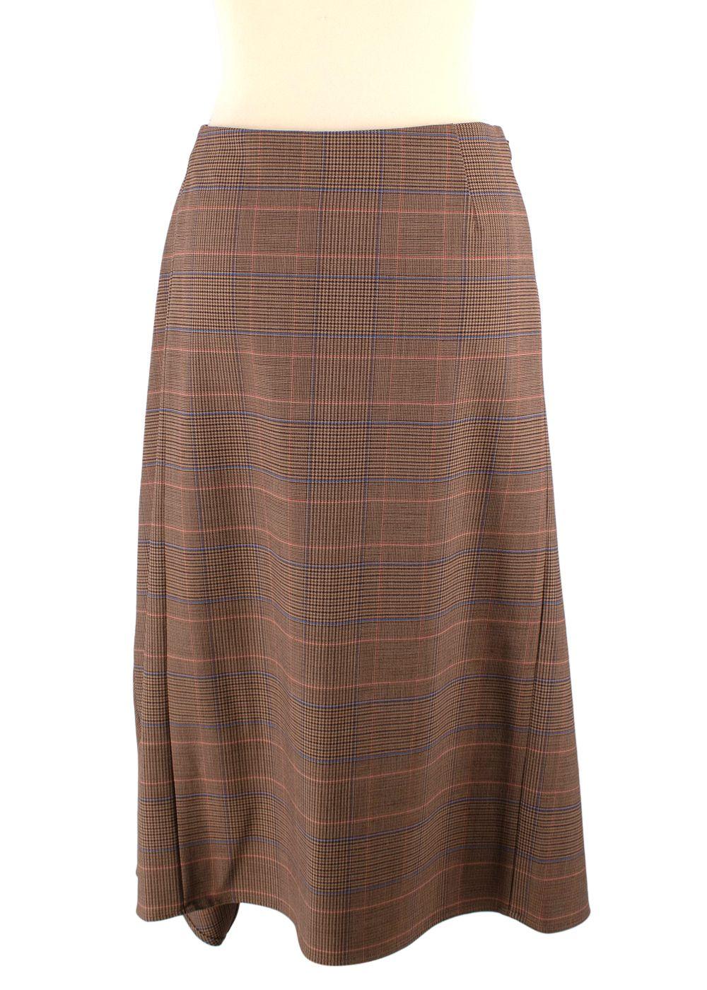 A.L.C Brown Plaid Handkerchief Midi  Skirt