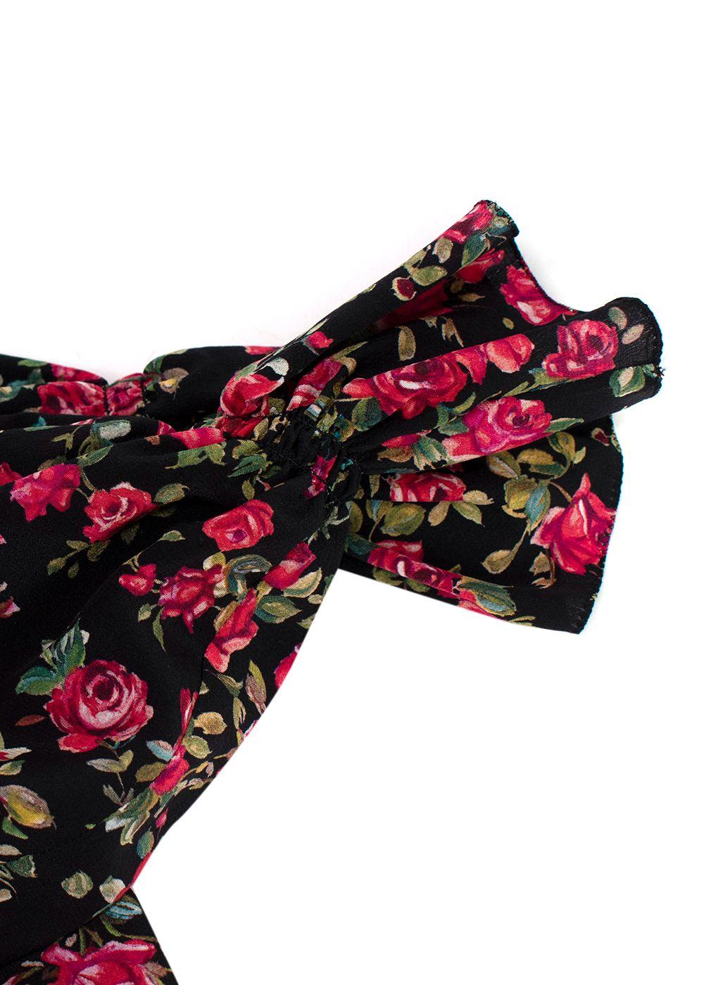 Dolce & Gabbana Black and Rose Floral Midi Silk Dress