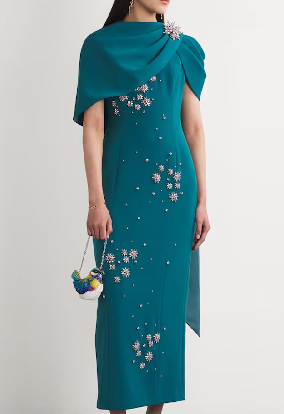 Huishan Zhang Embellished Isolde Fitted Cape Gown