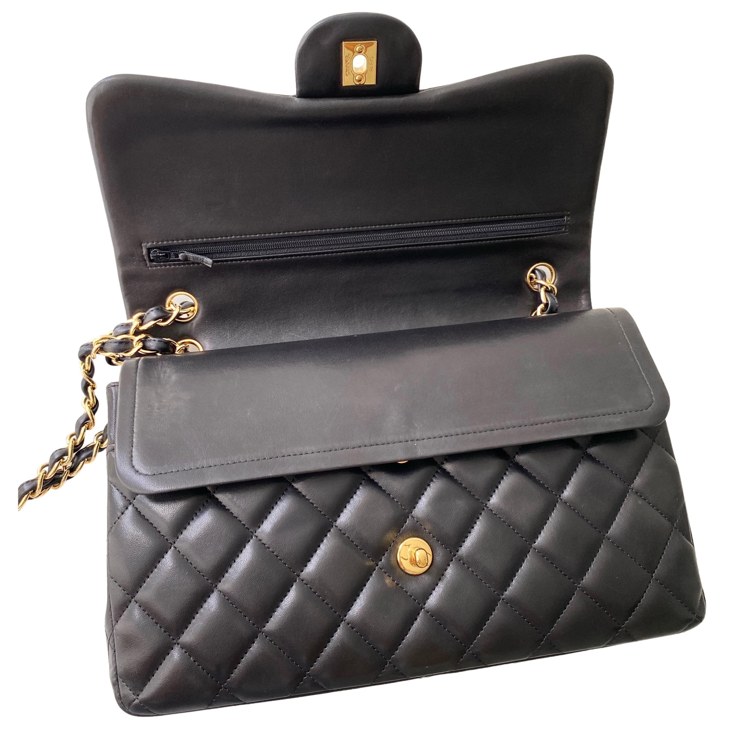 Quilted Black Lambskin Douple Flap Bag