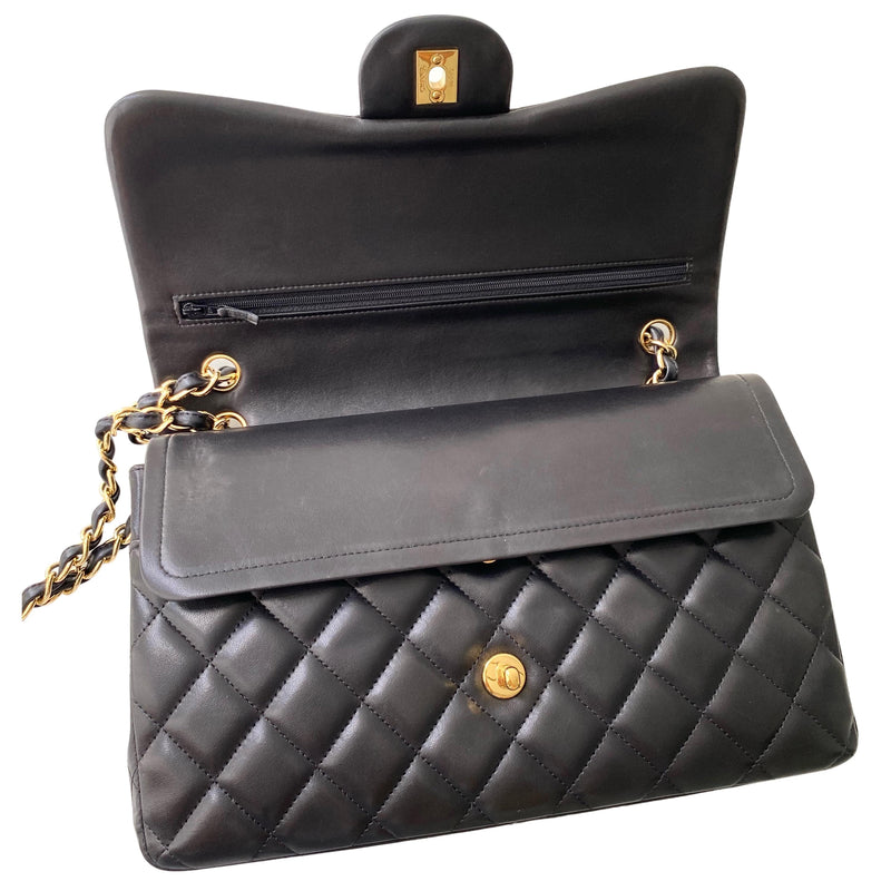 Quilted Black Lambskin Douple Flap Bag