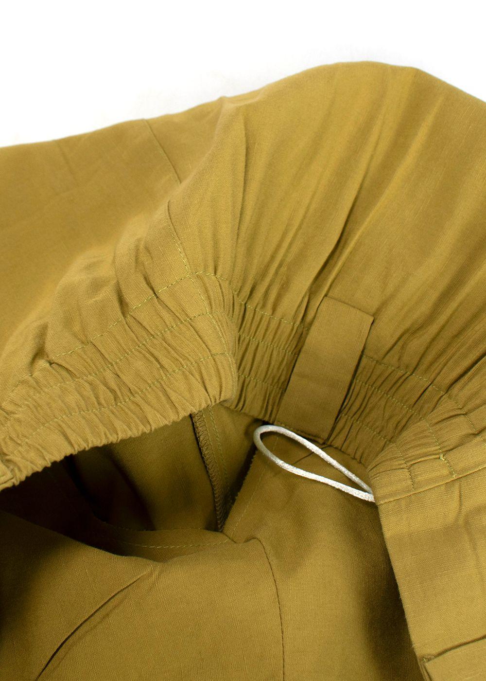 Momoni Olive Green Wide Leg Linen Trousers