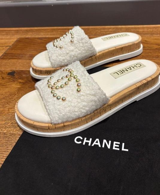 Chanel Embellished Terrycloth Slides