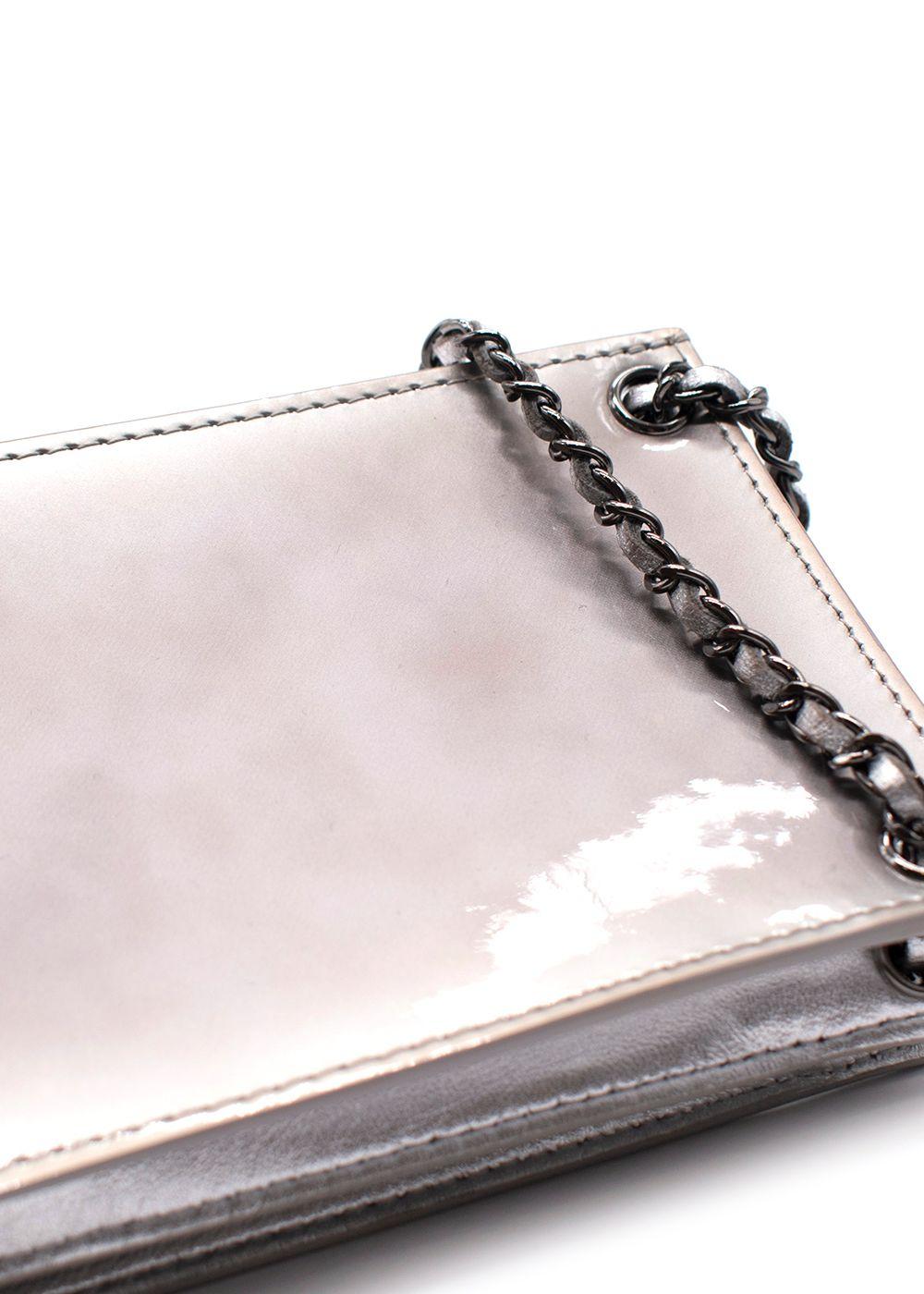 Chanel Silver Patent Leather Crossbody CC Phone Bag