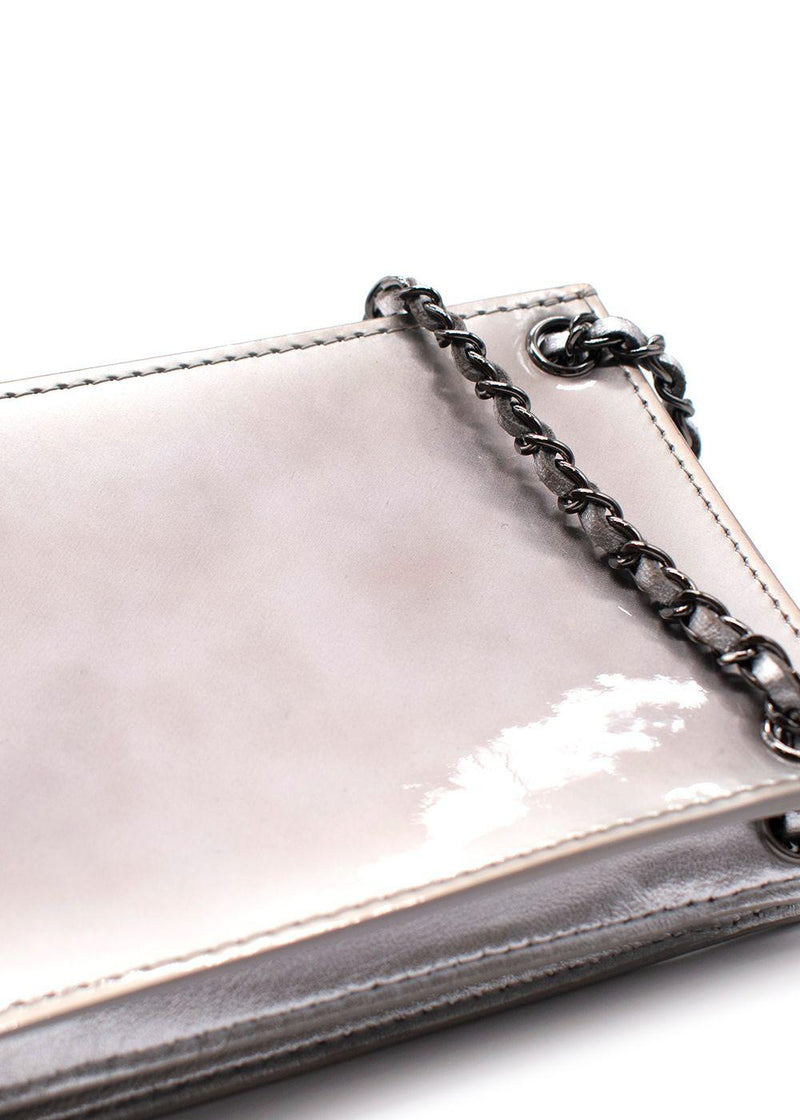 Chanel Silver Patent Leather Crossbody CC Phone Bag