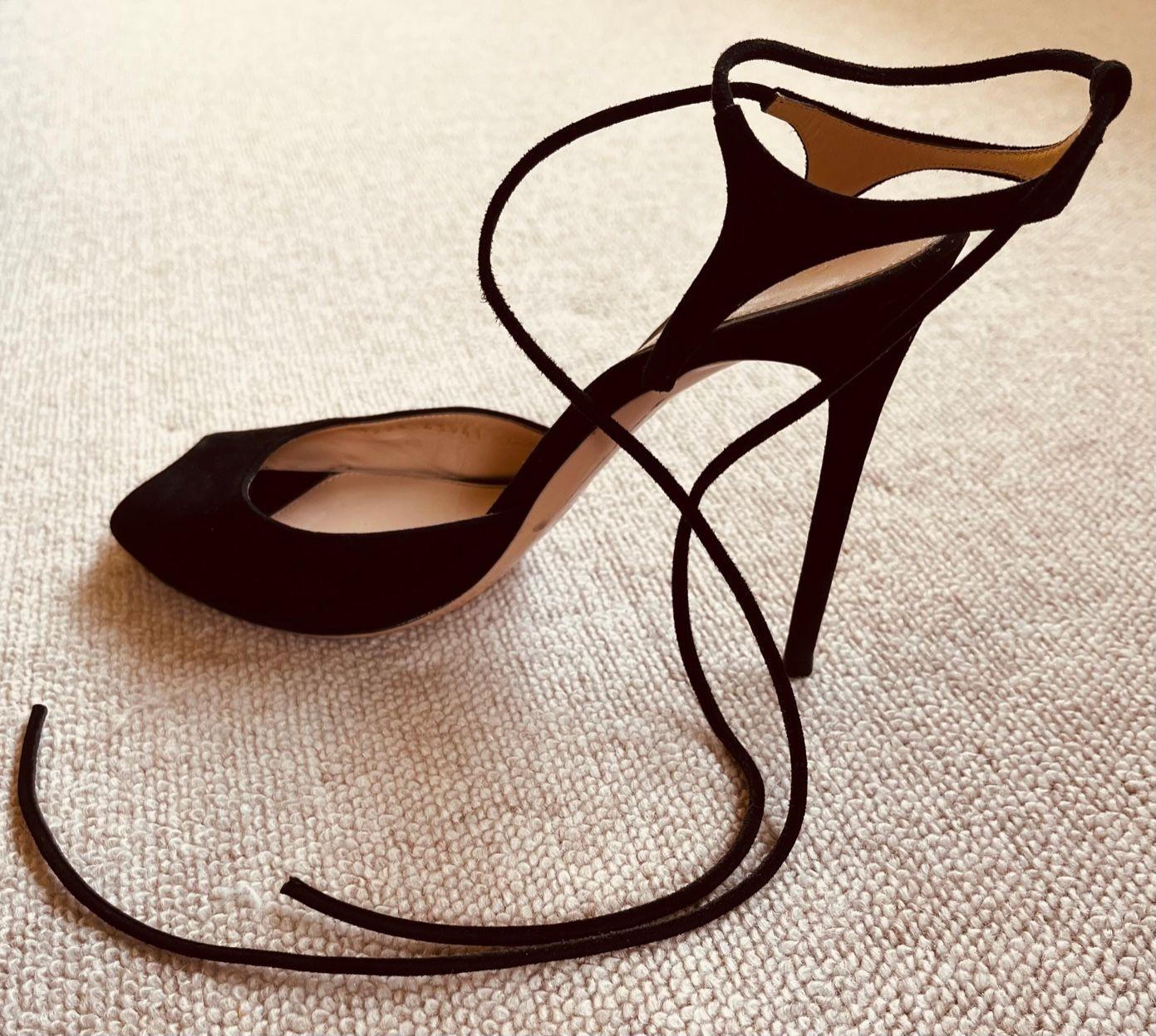 Gianvito Rossi Black Suede Wrap Around Heels