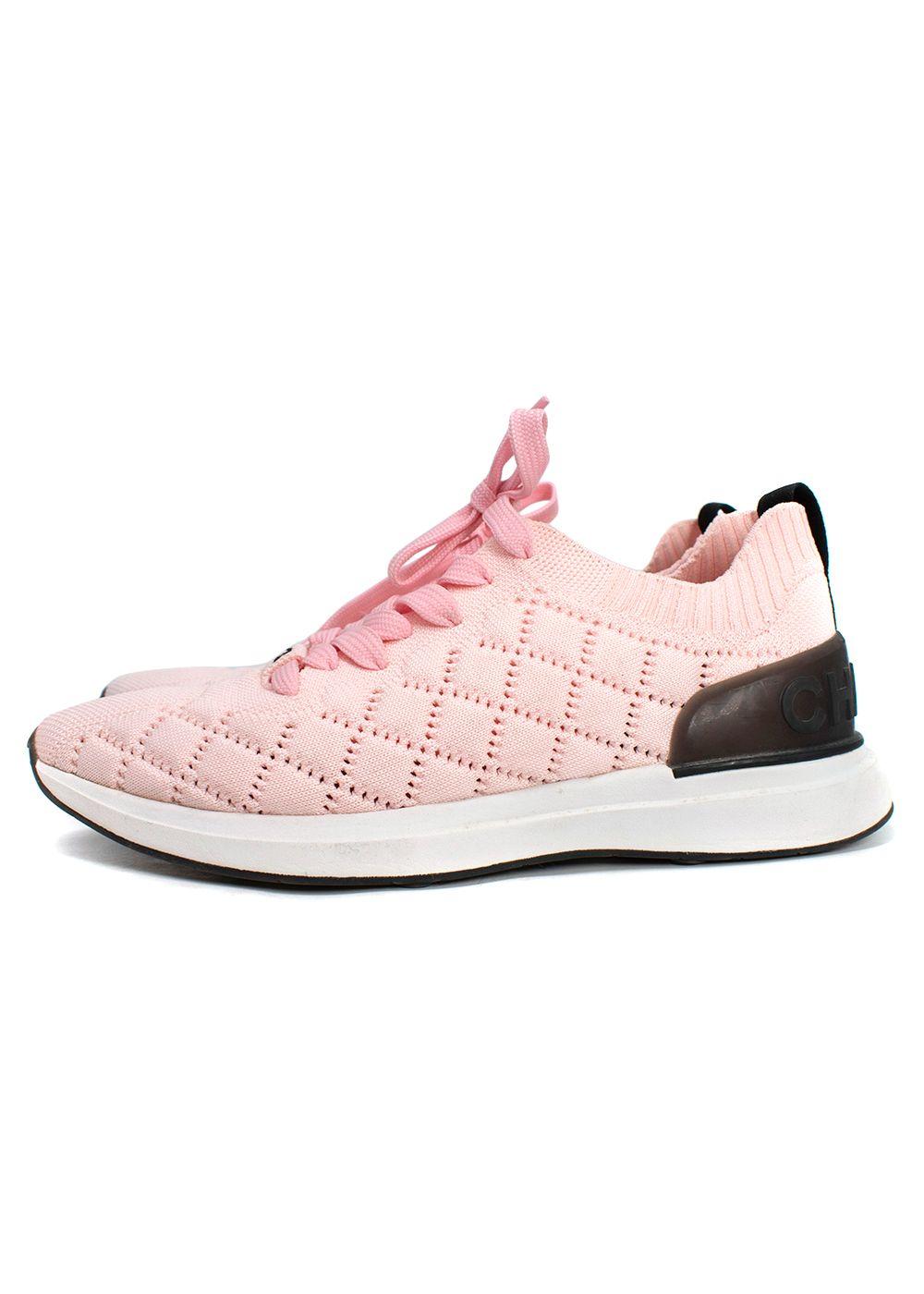 Chanel Light Pink Knit Lace Up Trainers