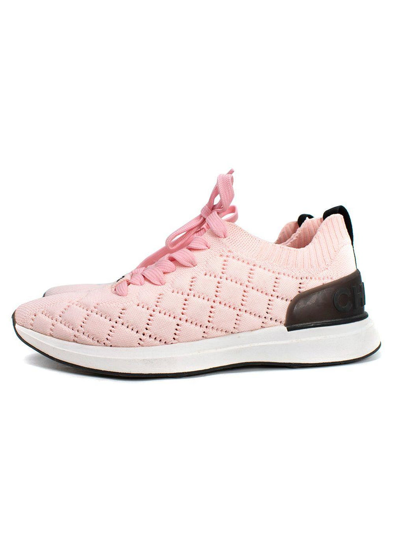 Chanel Light Pink Knit Lace Up Trainers