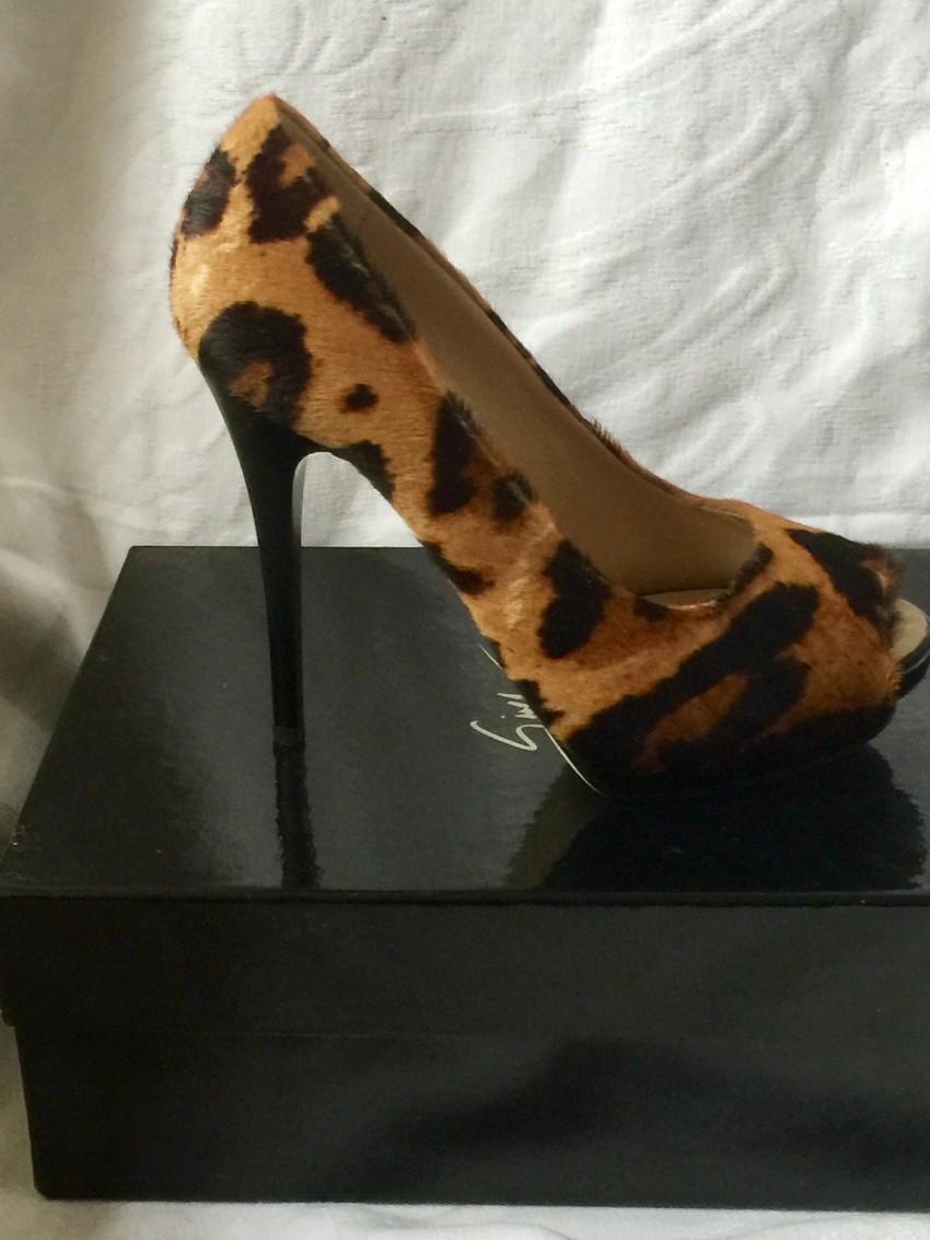 Giuseppe Zanotti Pony Hair Leopard Print Peep Toe Pumps