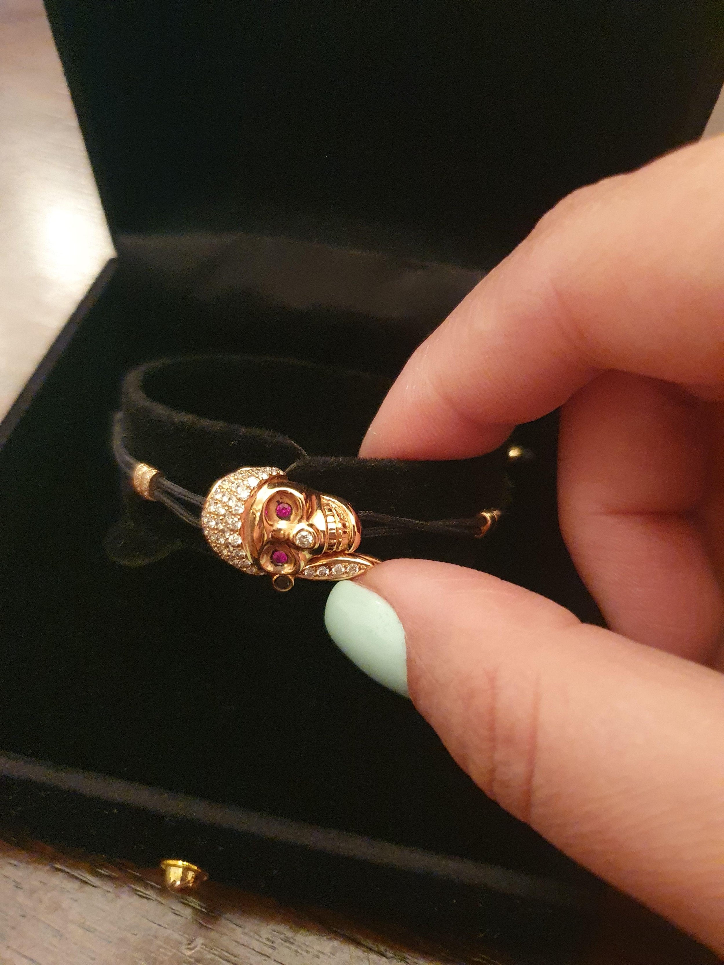 18ct gold & diamond skull rope bracelet