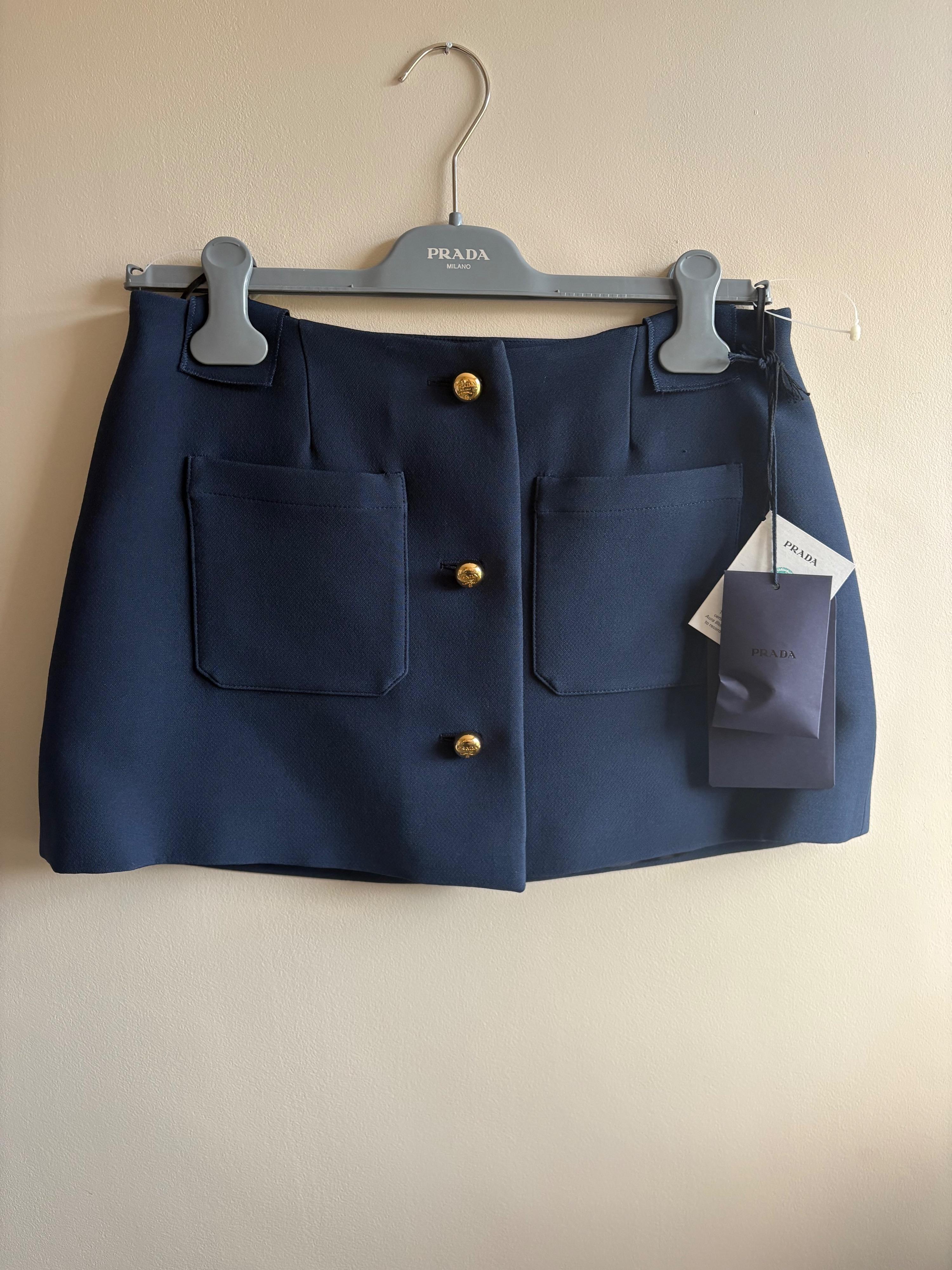 Prada Navy Blue Pocketed Mini Skirt