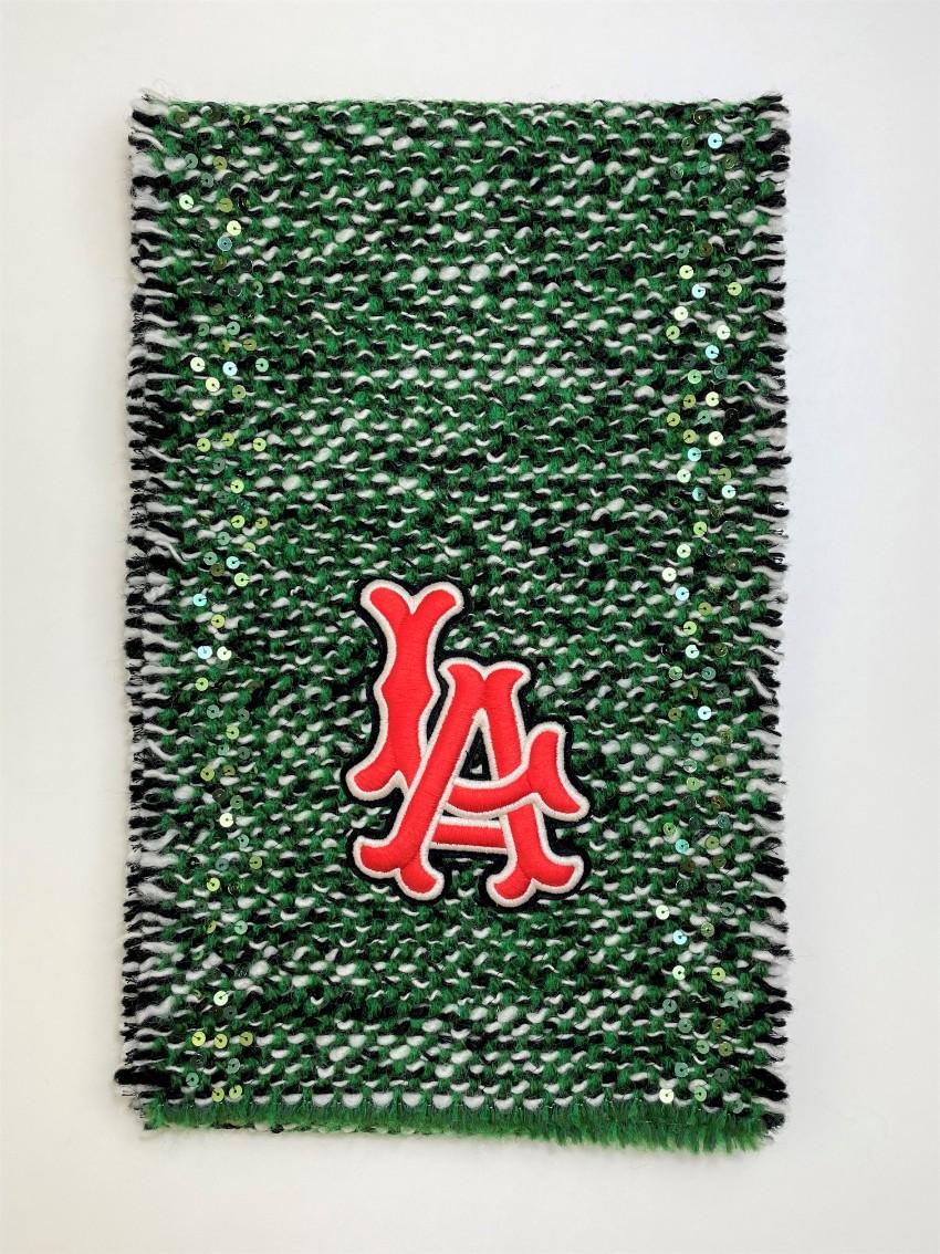 Gucci LA Patch Embellished Green Melange Wool Blend Scarf