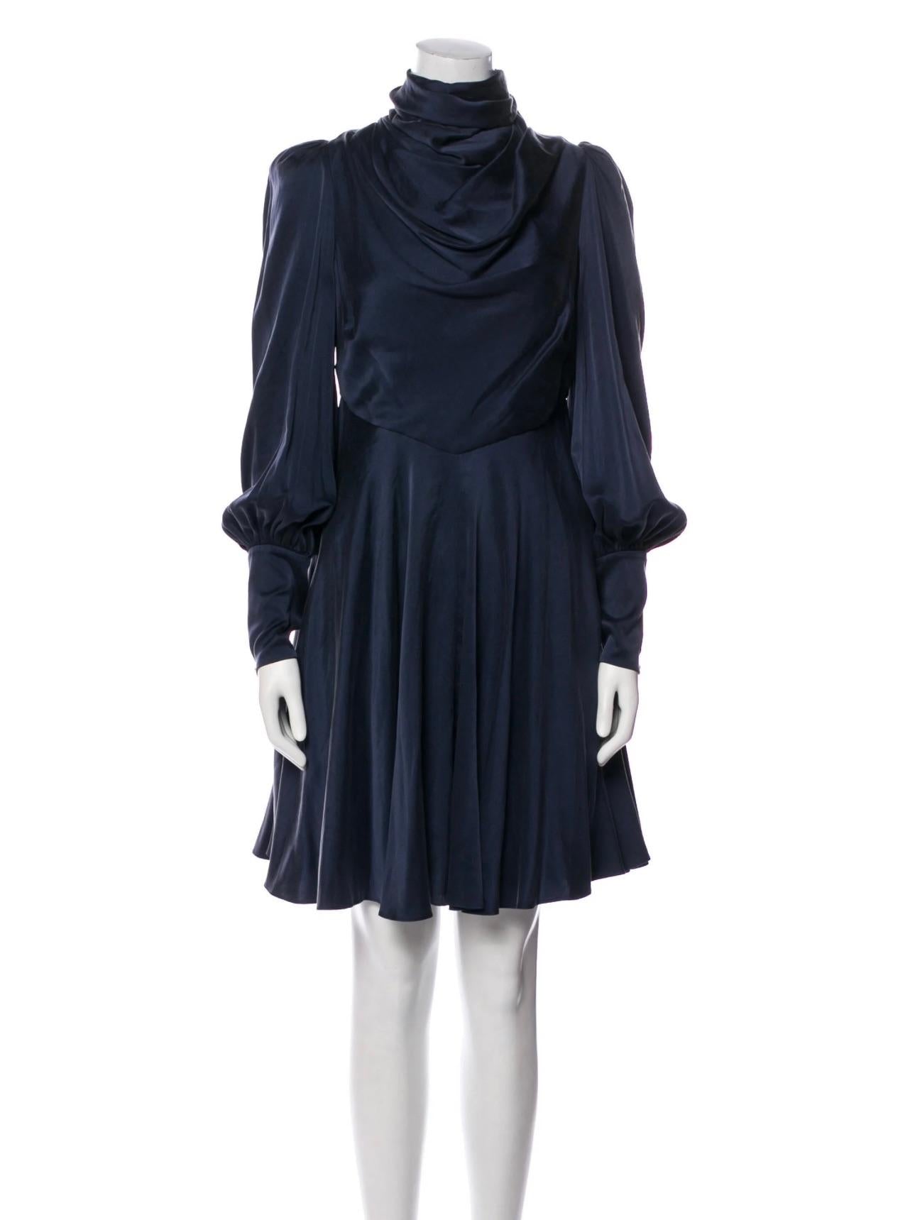 French Navy Silk Scarf Swing Dress