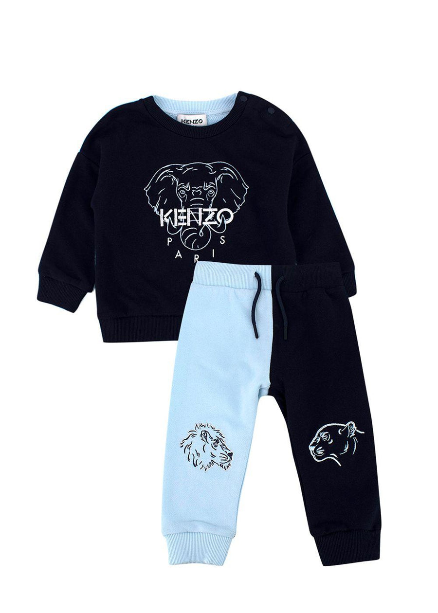 Kenzo Kids Navy Blue Two-Tone Animal Embroidered Tracksuit
