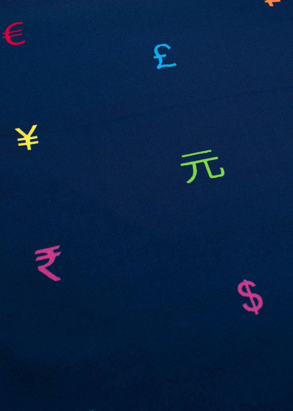 Navy Currency Print Silk Square Scarf 42cm