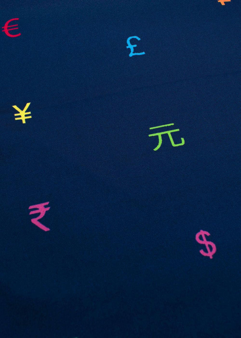 Navy Currency Print Silk Square Scarf 42cm