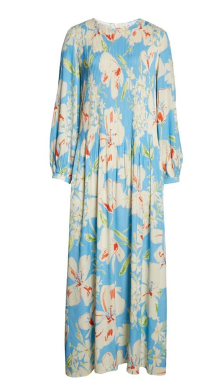 Loro Piana Blue Ailea Floral Silk Maxi Dress