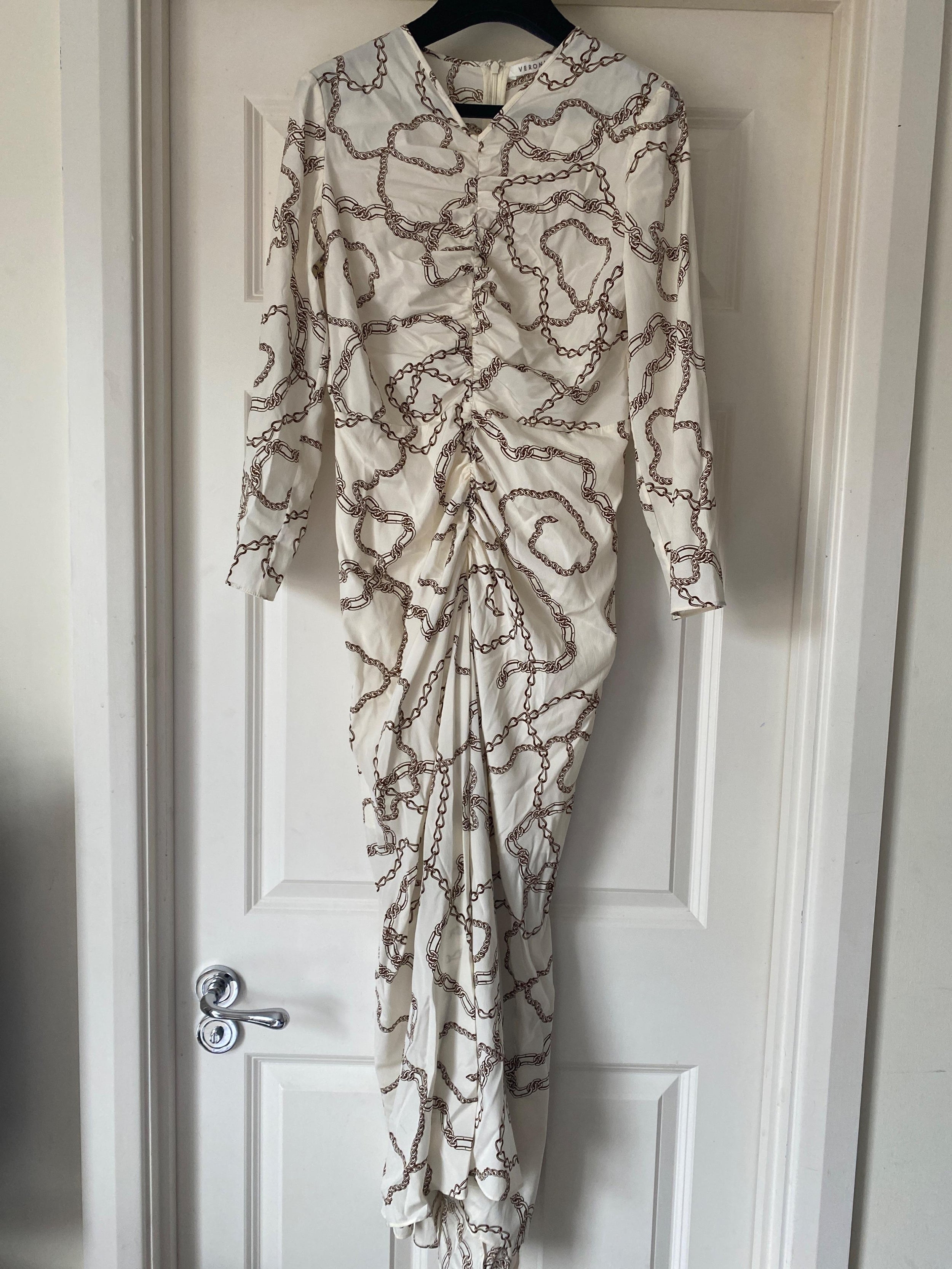 Kersey Chain Printed Ruched White Dress