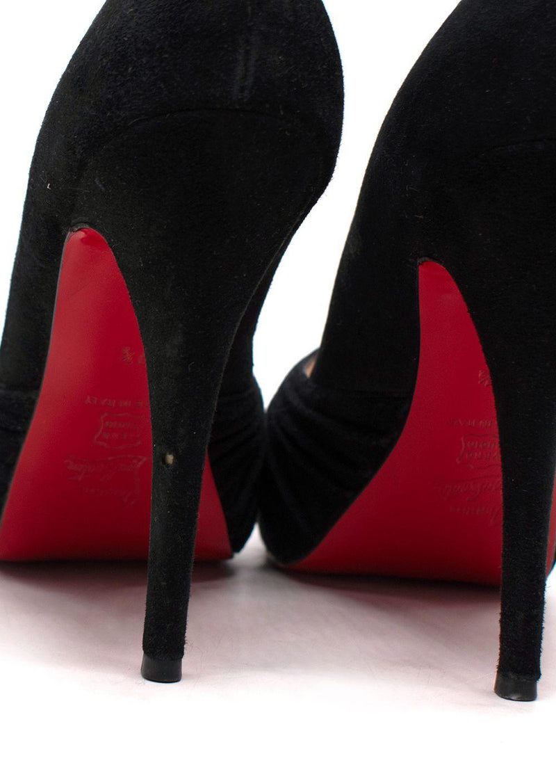 Louboutin Black Suede Peep Toe Pump Heels