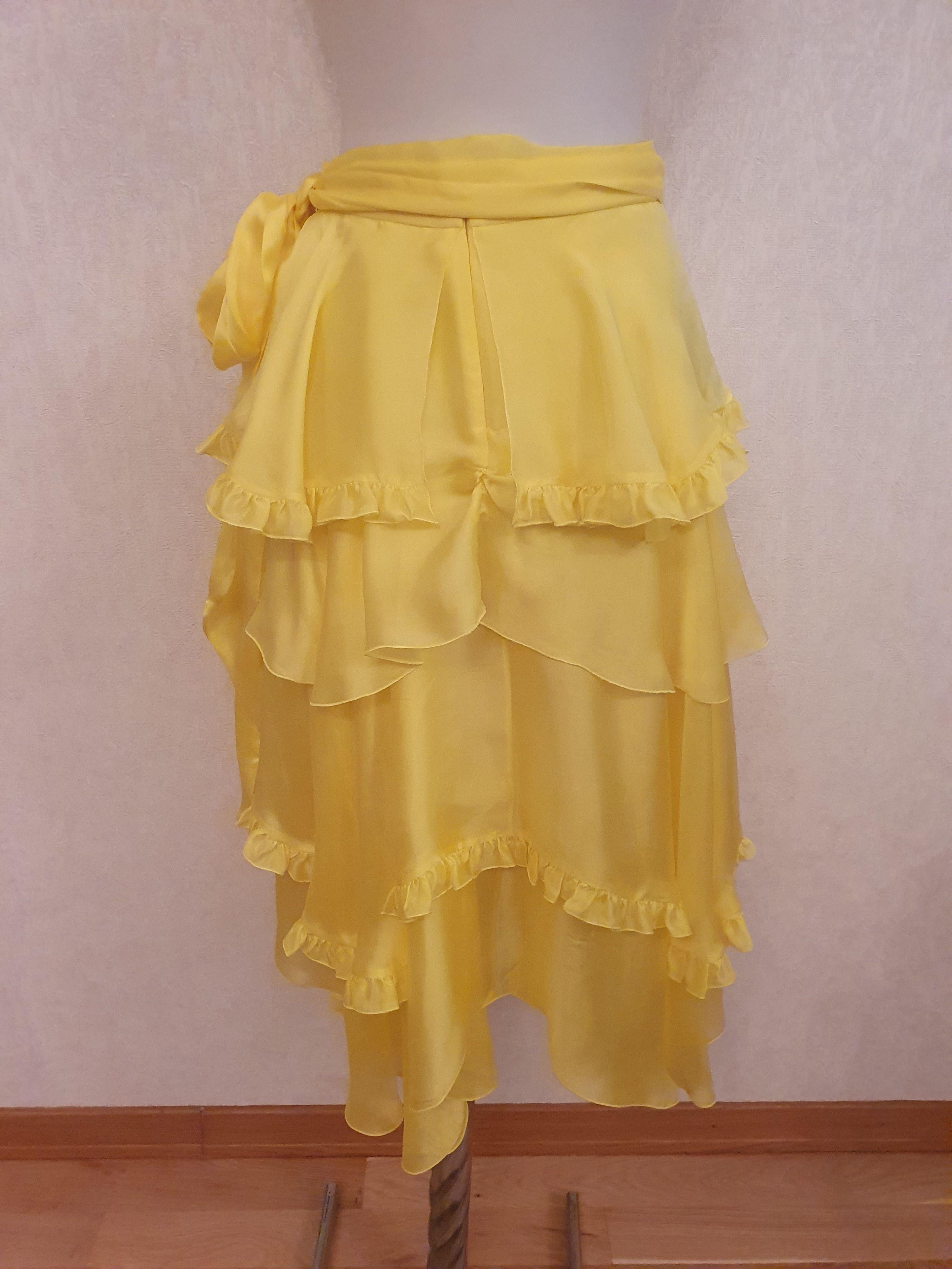 Yellow Ruffled Asymmetric Skirt