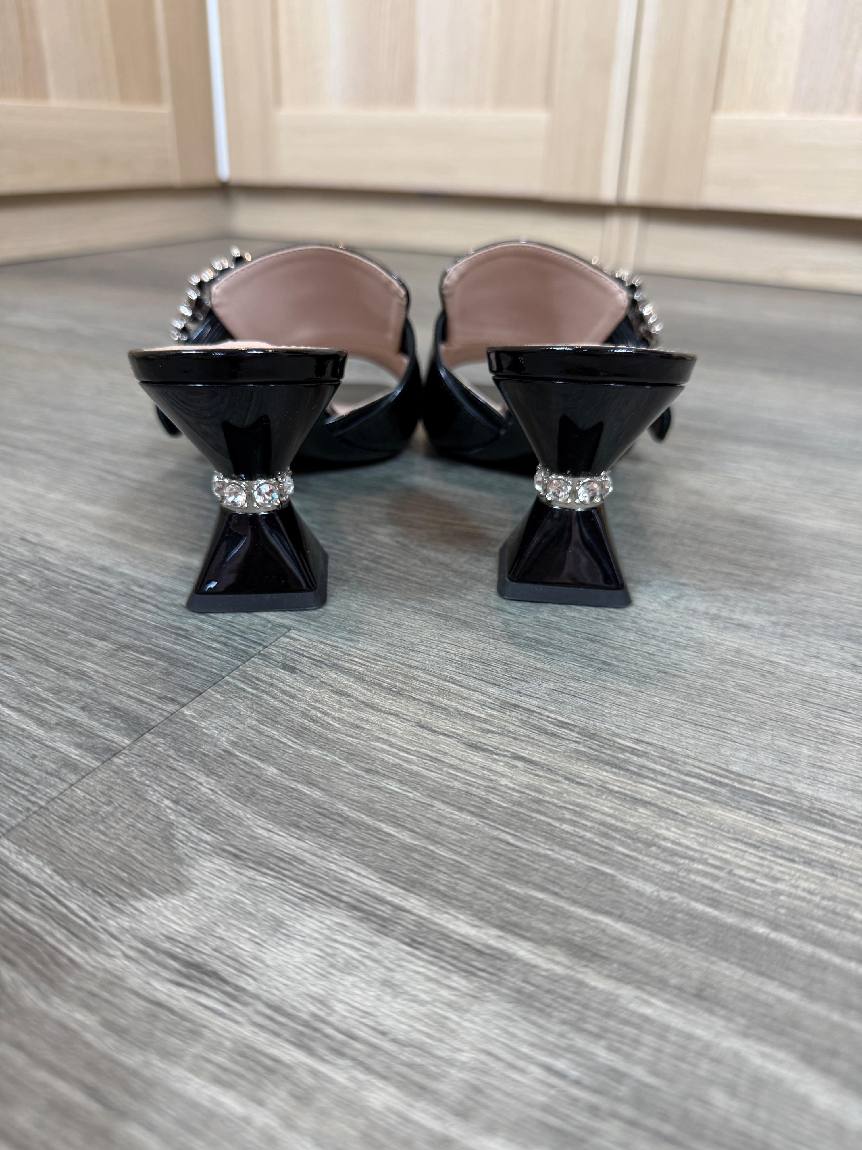 Miu Miu Crystal Embellished Black Mules
