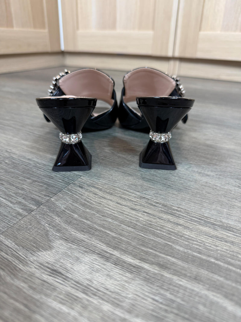 Miu Miu Crystal Embellished Black Mules