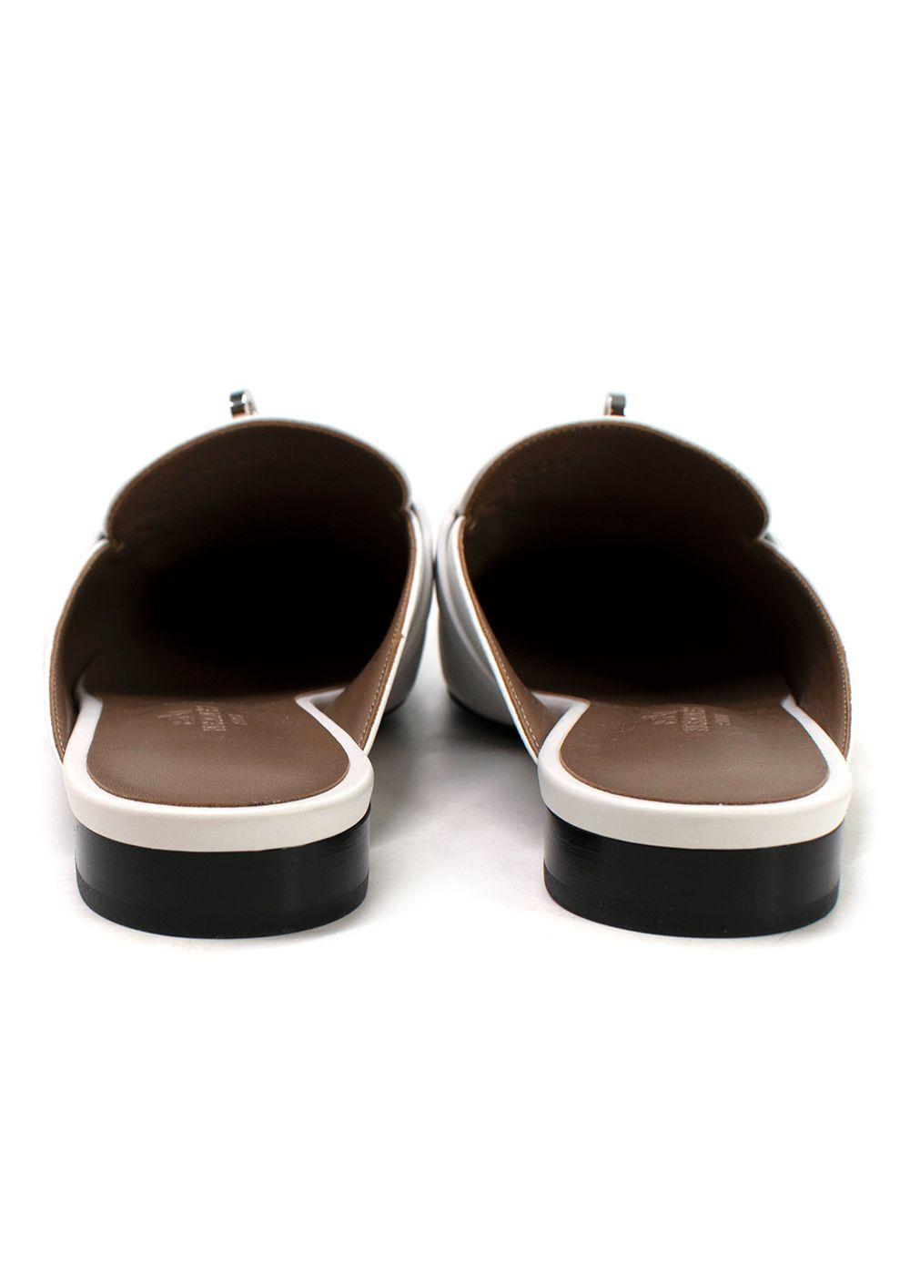 Hermes White Calfskin Oz Mules