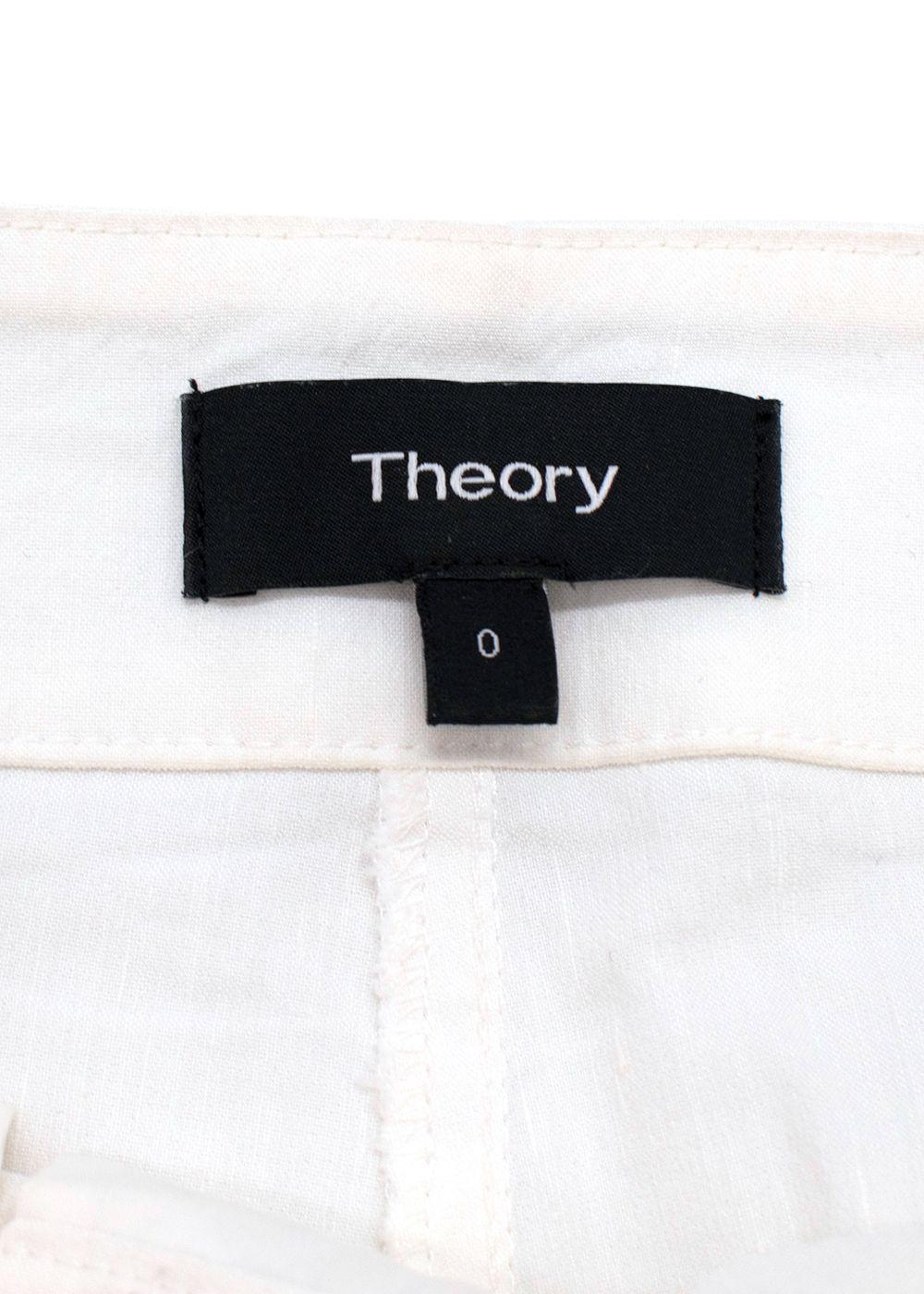 Theory White Linen Blend Cropped Trouser