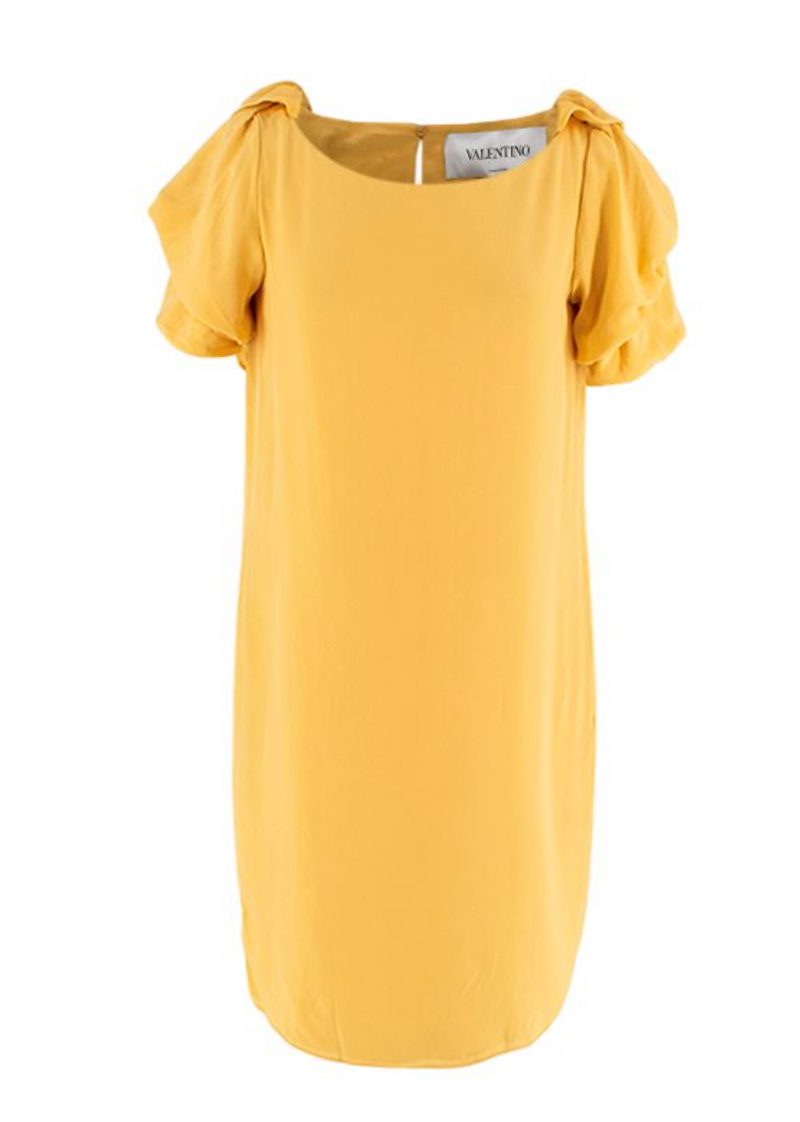 Valentino Yellow Ruched Shoulder Silk Dress