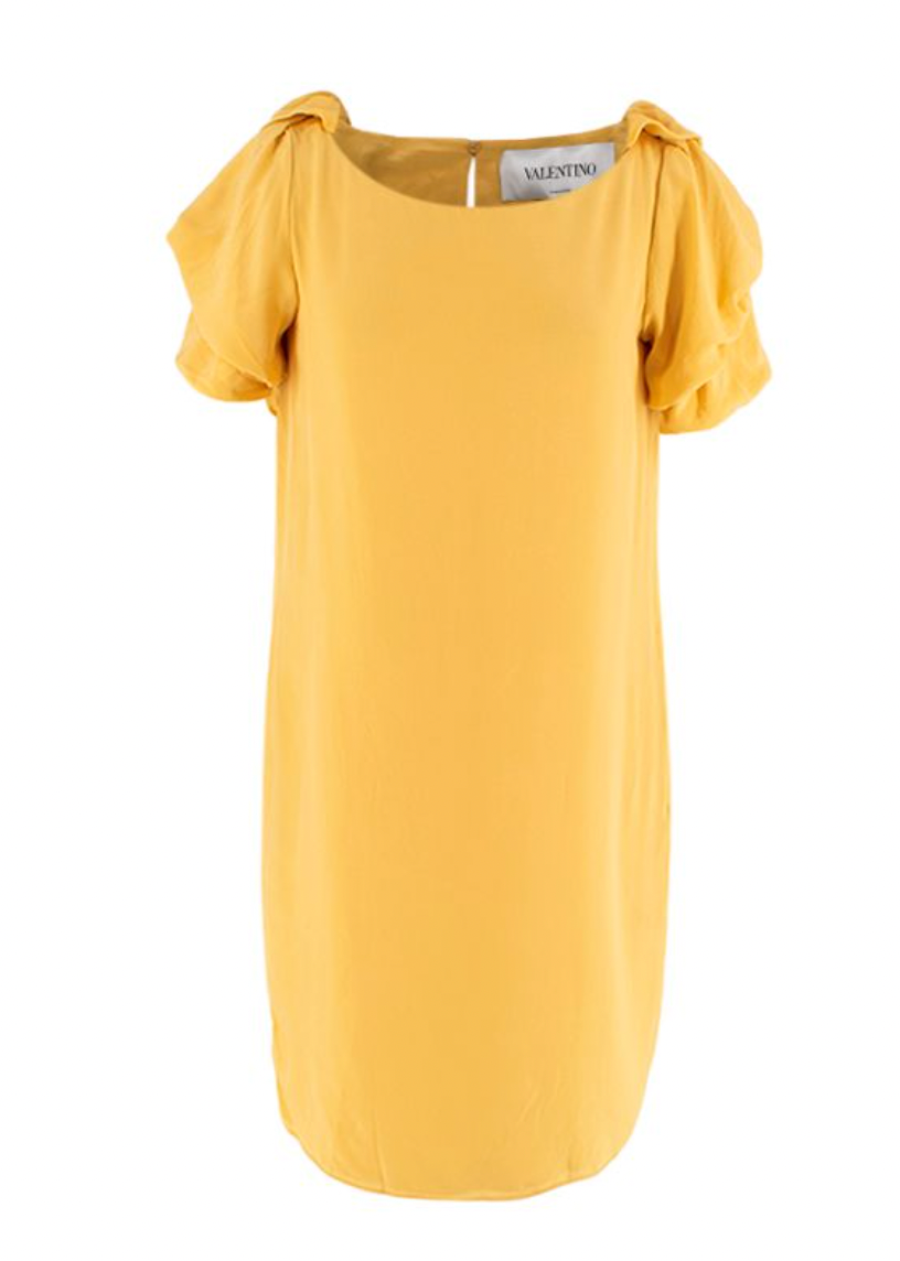 Valentino Yellow Ruched Shoulder Silk Dress