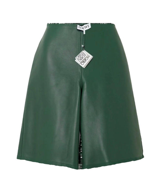 Loewe Green Distressed Leather Shorts